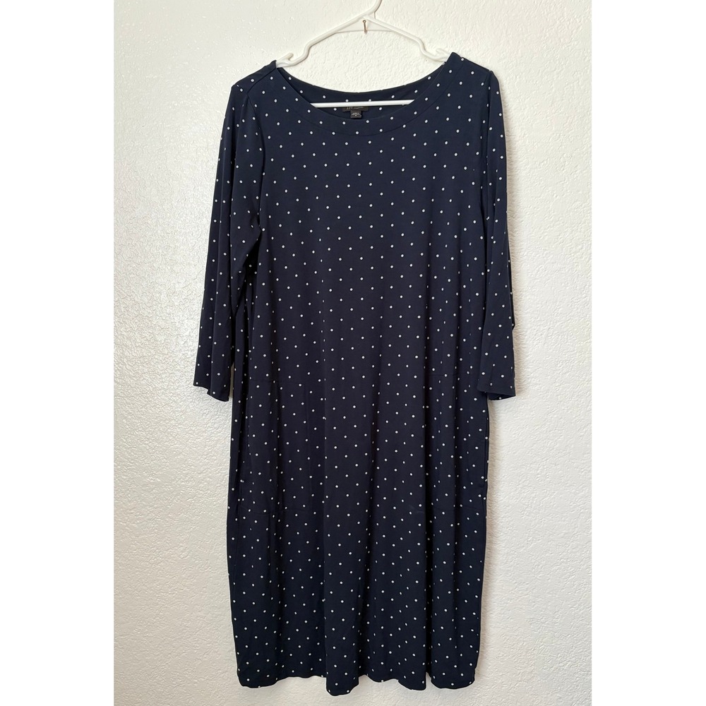 J.Jill Collection Navy Polka Dot 3/4 Sleeve Dress Sz M Preppy Classic Career‎